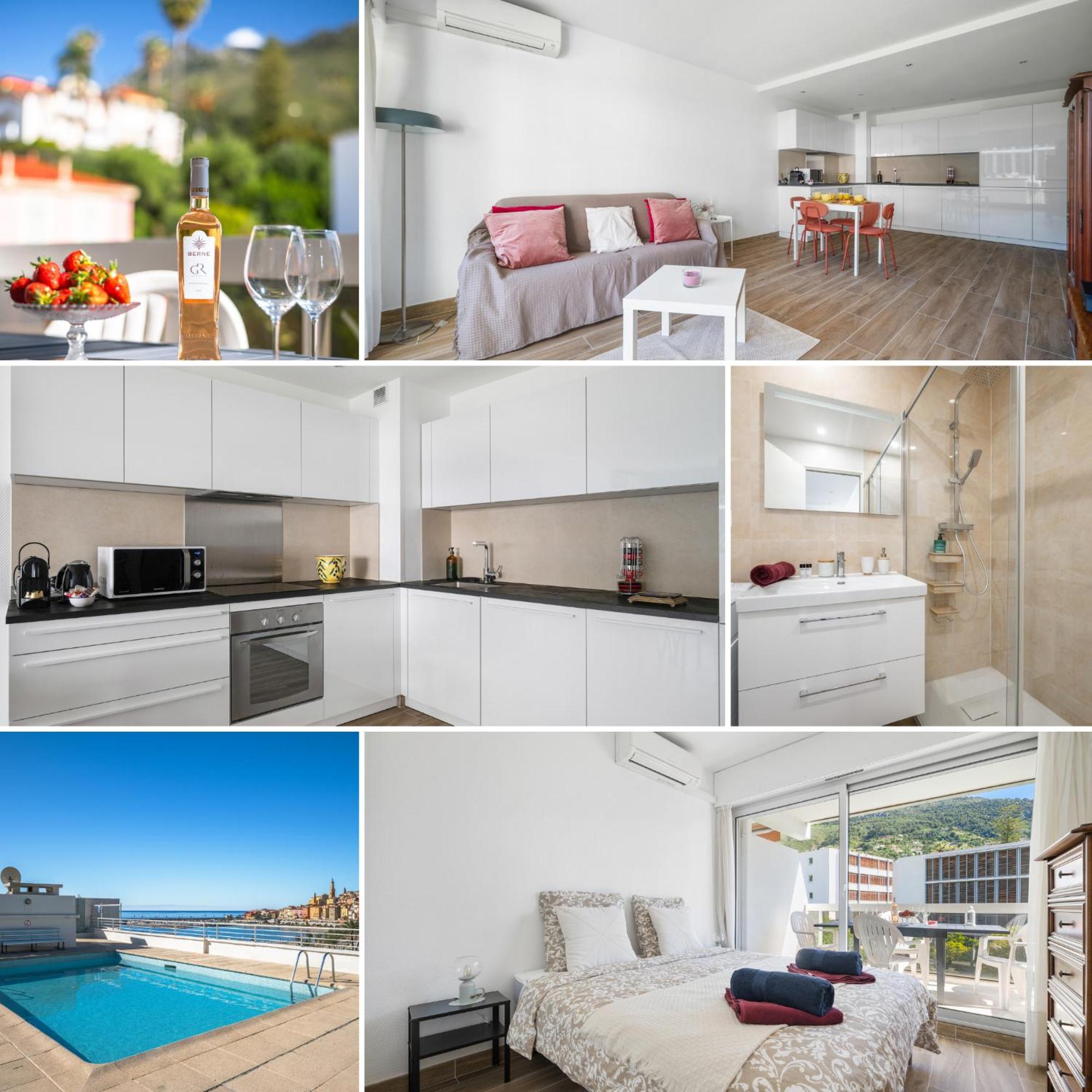 Appartamento Le Rocamare - Piscine Toit Terrasse - Parking Prive - Terrasse Mentone Esterno foto